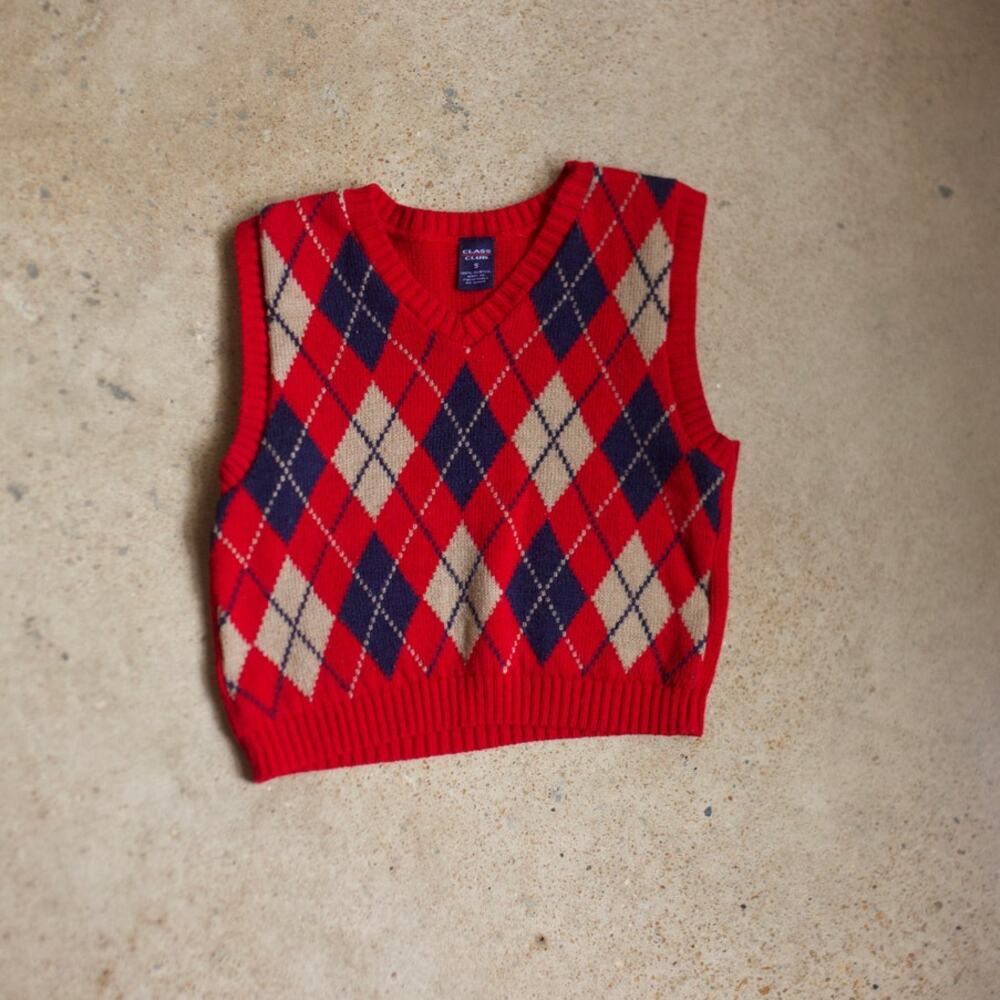 Vintage Y2K Boys Class Club Red Argyle Sweater Vest Size 5